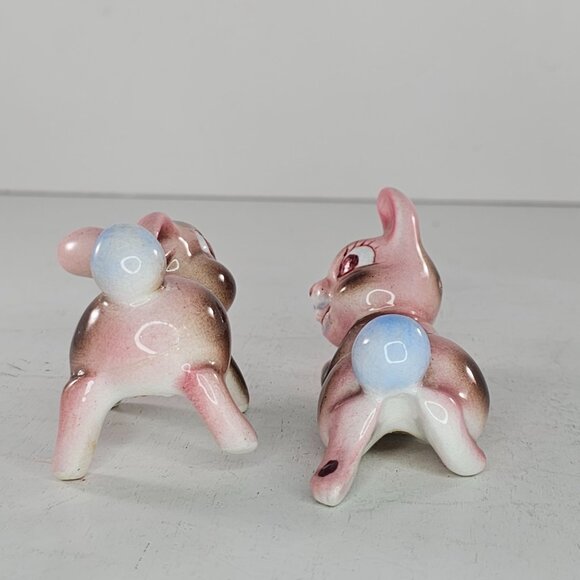 Vintage Pink Bunny Rabbit Salt Pepper Shaker Set Figurines Ceramic Japan *Repair - Picture 7 of 12